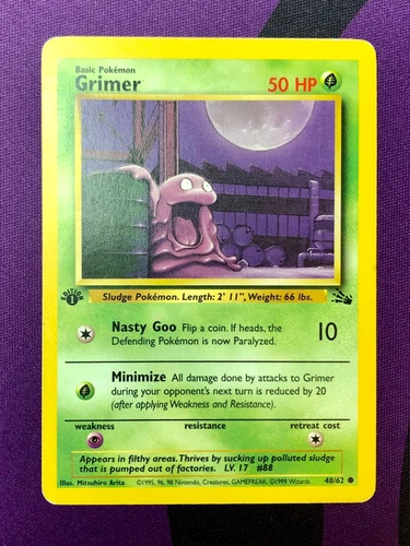 Pokémon Fossil GRIMER 48/62 1st Edition Non-Holo COMMON MP/OC Off Center Vintage