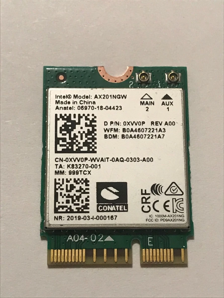 Intel Wireless Bluetooth WiFi Card 0XVV0P AX201NGW