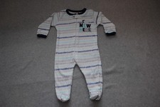 Baby Boys Pajamas "I'M NEW HERE" Knit Sleeper WHITE GRAY TEAL NAVY Zip Up 3-6 MO