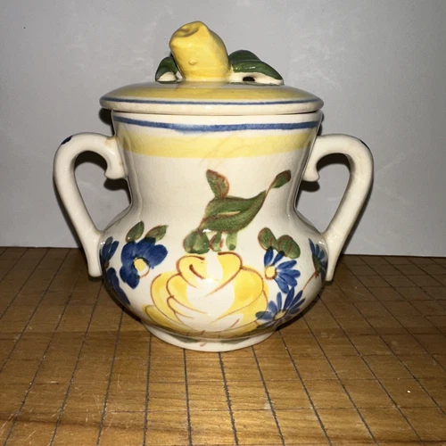 Vintage 1940s Redwing Pottery Brittany Sugar Bowl W/ Lid, Hand Painted