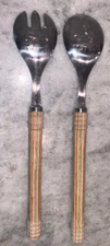 Vintage Multicolored Layered Wood Handled Salad Serving Set 2 PC Spoon Fork 14”L