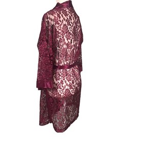 Intimate Affair Robe Womens Size M Ruby Lace Kimono Tie Robe Satin Trim Sexy