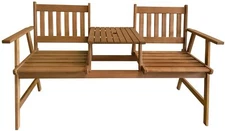Outdoor Patio Bench Wood Garden Bench Park Bench Acacia Wood with Table for Pool