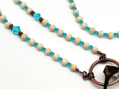 Wood Glass & Copper Eyeglass Holder Necklace, Reading Glasses Chain, Sunglasses