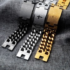 Heavy Mens Chain Jewelry Stainless Steel Bible Cross Wrist Chain Bracelet Bangle