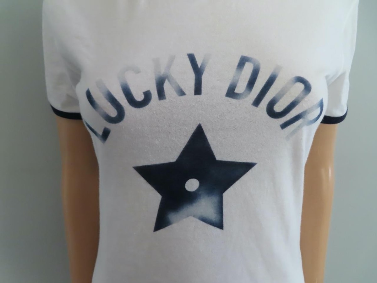 Christian Dior White/Navy 'Lucky Dior' Star Graphic Ringer T-Shirt