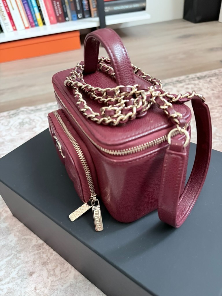 Chanel Business Top Handle Vanity Case Pocket with Chain Quilted