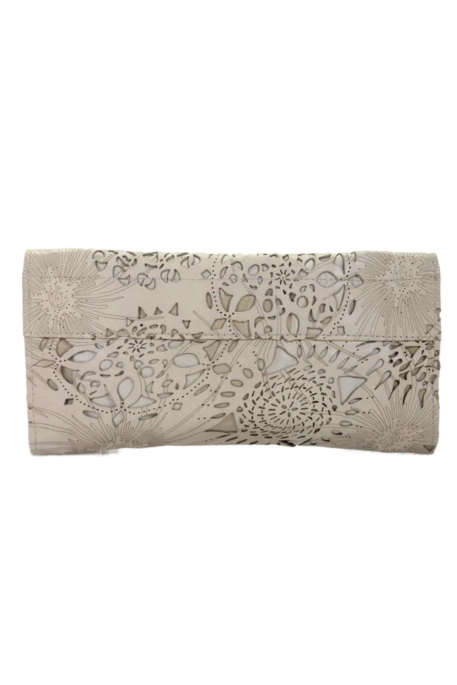 R&Y Augousti Womens Leather Gold Toned Buttoned Clutch Beige Size S - Image 3 of 4