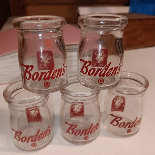 VINTAGE BORDENS MINI GLASS CREAMER CREAM JAR MILK BOTTLE