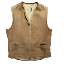 Carhartt Sherpa Lined Canvas Vest Tan Workwear Utility Size LT
