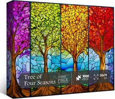 Stained Glass Tree Of 4 Seasons 1000 Pc Jigsaw Puzzle, Brand New-Sealed Box