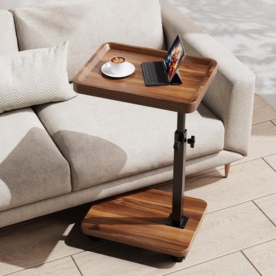 Adjustable Height TV Tray Table 360 Swivel C Table With Wheels