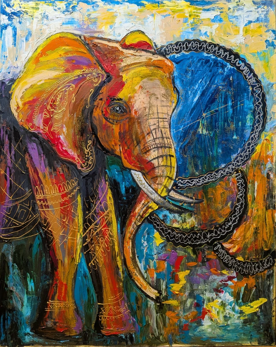 油画大象艺术绘画| eBay
