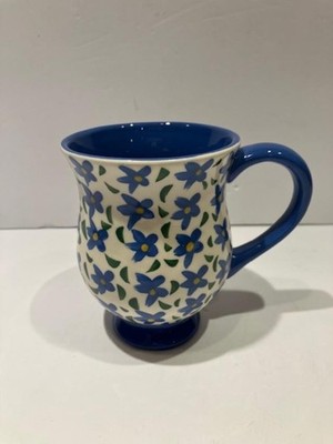 Steinberg Designs LLC Coffee Tea Mug w/ Pedestal Base in Royal Blue With Florals