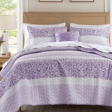 Madison Park Seersucker Floral Purple King Quilt Set 4pc