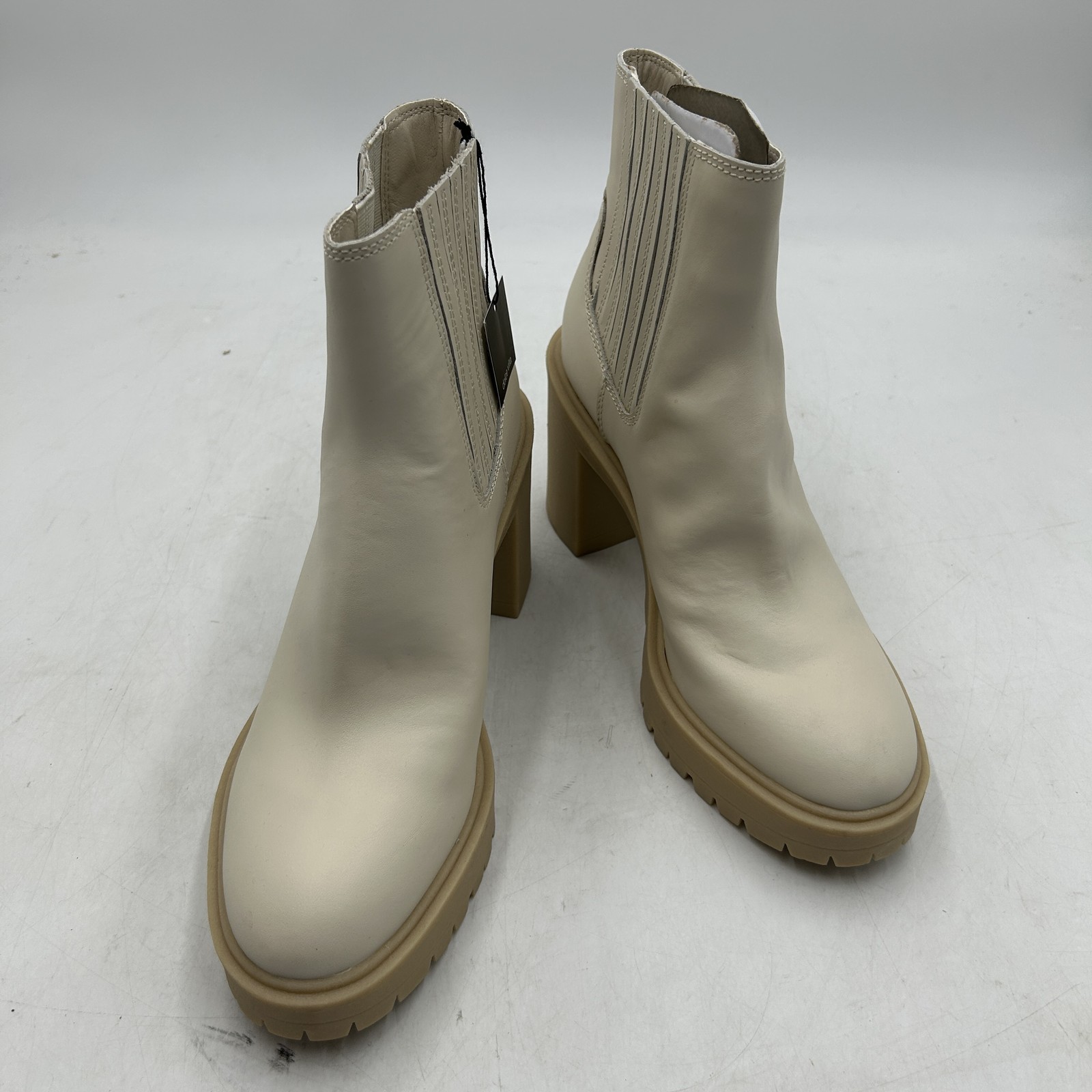 SAOLA Stivali Dolce Vita donna avorio tacco a blocco chelsea suola a strappo grossa caviglia taglia 10