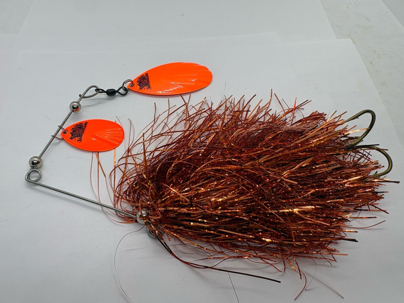 8” Blue Water Baits BWB Pumpkin Pie Tinsel Spinnerbait Musky Lure - Image 3