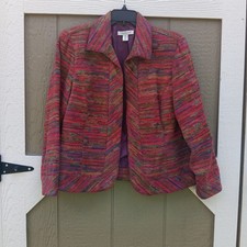 Coldwater Creek Women's Red Multi-striped Textured Oen Front Blazer Jacket PM