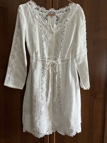 Women Dress White Linen 36
