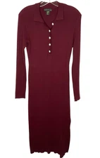 House of Harlow 1960 Womens Ribbed-Knit Long-Sleeve Midi Dress Red Size Medium
