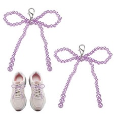 2 Pcs Pearl Bow Shoe Charm Multicolored Pearls Bowknot Shoe Decoration, Purple