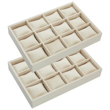 2 Pieces 12 Grid Velvet Watch Tray Jewelry Organizer Stackable Watch Bracelet...