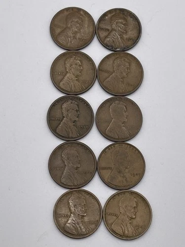 1909 P LINCOLN WHEAT PENNIES Copper Coin 1c Penny Cent VG Lot Of 10 Coins 09A