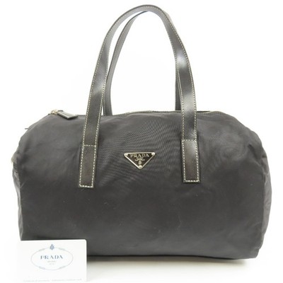 PRADA Triangle Logo Mini Boston Bag Handbag black Italy Nylon Women 102752