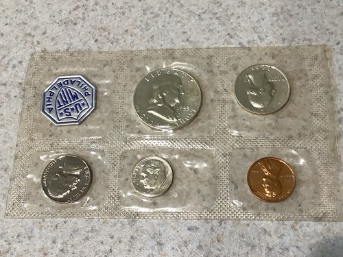1955 US Mint Proof Set 5 Coins 90% Silver Original Envelope & Cello Flat Pack - 第 2/3 張圖片