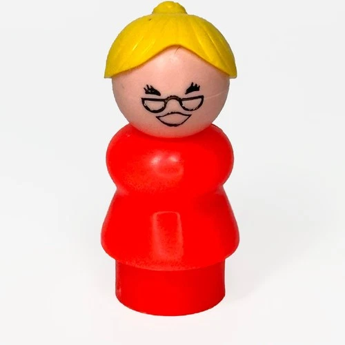 Fisher-Price Little People Figure Blonde Woman Teacher with Glasses Red Dress