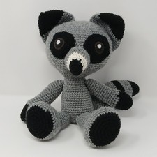 Adorable Handmade Gray Raccoon Doll Crocheted Stuffed Animal Plush Toy 13 Inches