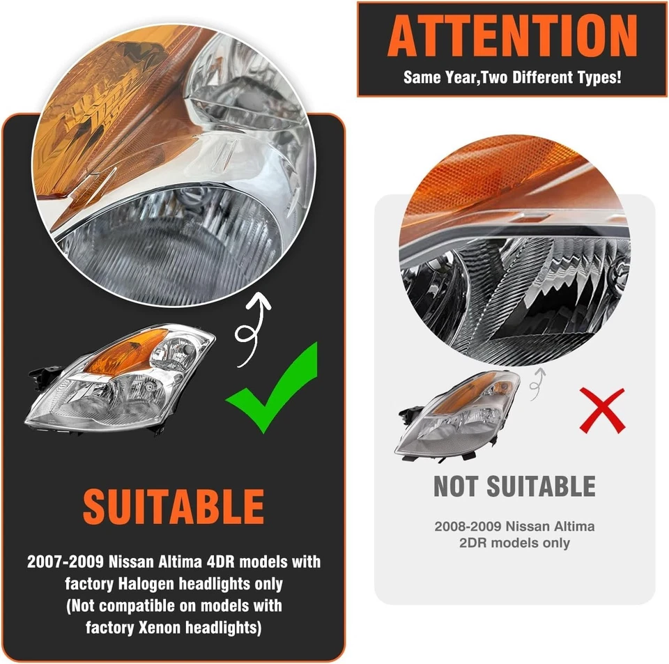 Waterproof Headlight Assembly for 2007-2009 Nissan Altima - Plug-and-Play Design Foto 4 de 4