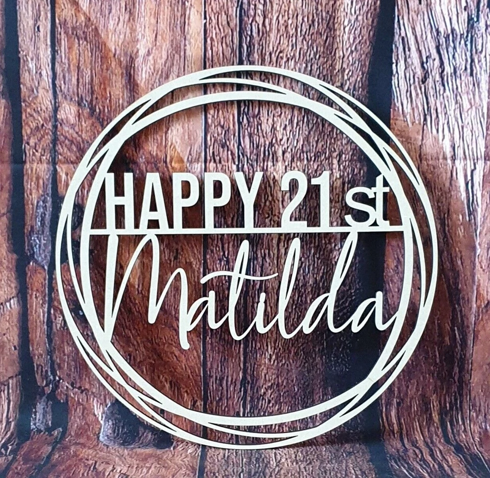 Personalised Birthday Name Hoop Circle Sign Wall  Plaque Wood  MDF  Decor - Image 1 of 1