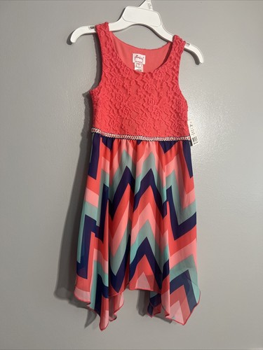 Pinky Los Angeles Girls Dress Size 7 Zig Zag Pink Navy Sundress - Picture 12 of 13