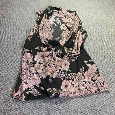 Cabi Womens Blouse Top Size Small PInk Floral Rosewater Faux Wrap Sleeveless