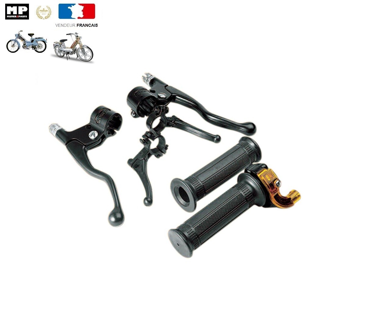 Kit levier de frein et poignée de gaz noir pour mobylette MBK 51 et Peugeot 103