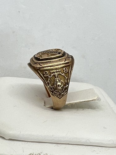 Antique Virginia 1929 Reedville High School class ring 10k yellow gold enamel 8g - Picture 3 of 10
