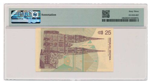 CROATIA banknote 25 Kuna 1991 with designer Zlatko Jakus signature PMG MS 63 - Picture 2 of 7