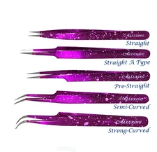 Eyelash Extension Speckled Purple Straight or Curved Tweezers - Pick set of 2