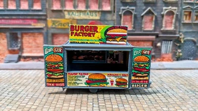 3D-SCALE Kirmesbude "Burger Factory" Essen Foodtruck für Kirmes Rummel H0 Bausatz 1:87
