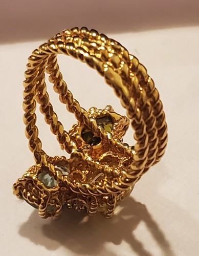 Bague de costume triple bande or 24 carats pierres précieuses simulées allure scintillante taille 8 🔥🔥 - Photo 12/23