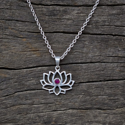 Ruby Gemstone 925 Sterling Silver Lotus pendant for birthday spiritual pendant - Picture 3 of 7