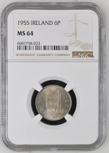 Ireland 6 Pence 1955 NGC MS 64