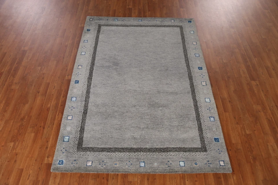 Bordered Artisan-crafted Grey Gabbeh Rug Wool Hand-tufted Carpet 5x8 ft - Image 3 of 4