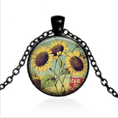 SUNFLOWER  PLANT YELLOW MOM DAISY FLOWER BLACK pendant 20'' necklace FREE box