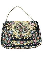 Vintage Tapestry Small Purse Gold Chain Made In Hong Kong Floral Design 9  X 7  