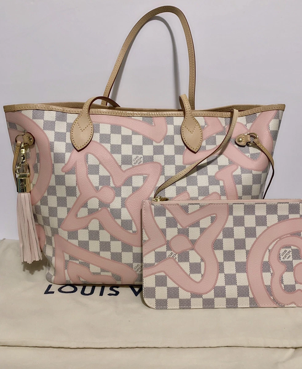 🌺😳 Authen LOUIS VUITTON Damier Azur TAHITIENNE Rose NEVERFULL MM+ POCHETTE