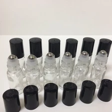 5ml StainLess Steel Metal Roller Ball Transparent Clear Glass Bottles-Set of 6 