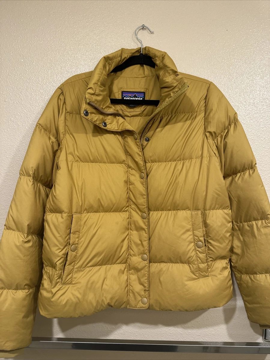 Patagonia Silent Down Jacket Puffer Women's Medium M Kostanos Brown Mustard