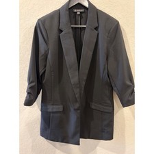 INC International Concepts Black Ruched 3/4 Sleeve Open Front Blazer Large